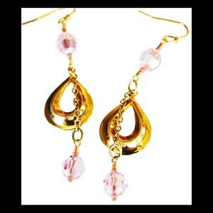 Hollywood Chic Mirror Brass Teardrop - Double Iridescent Rose European Crystals